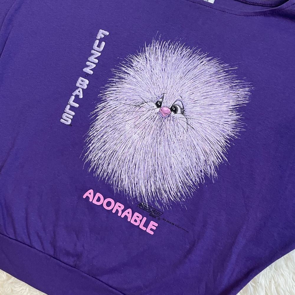 Vintage 80s retro rare Fuzz balls ADORABLE purple graphic tee - Picture 3 of 17
